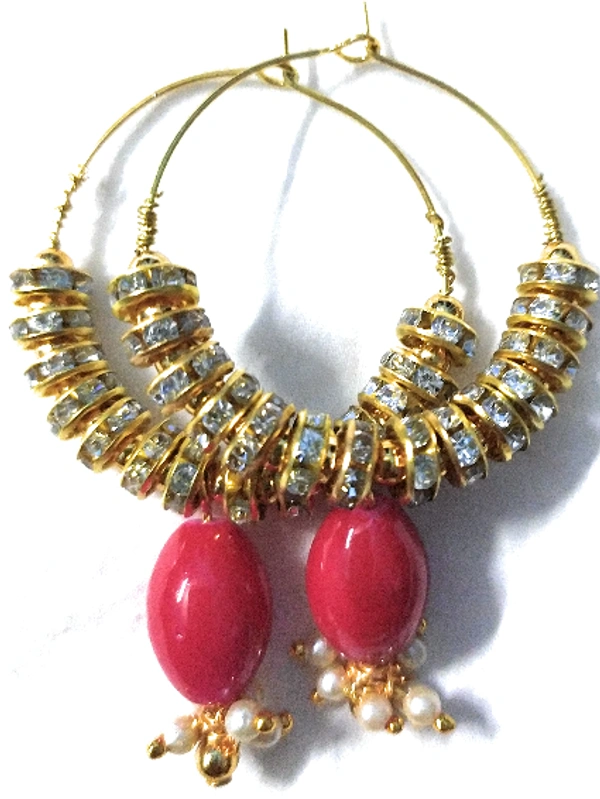 NIBRAS Red Rhinestone Spacers Beads Drop Hoop Earrings - B09JKJPSS2, 10 gm, 6.5cm x 4cm x 1cm